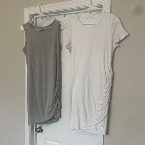 Gray and White Ruched T-Shirt Dresses